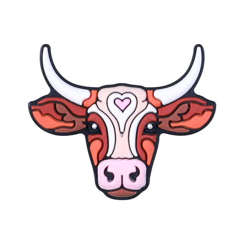 10Pcs Food Grade Silicone Teether Beads Cartoon Cow Head Chew Beads For Jewelry Making DIY Baby Keychain Bracelet Pacifier Chain
