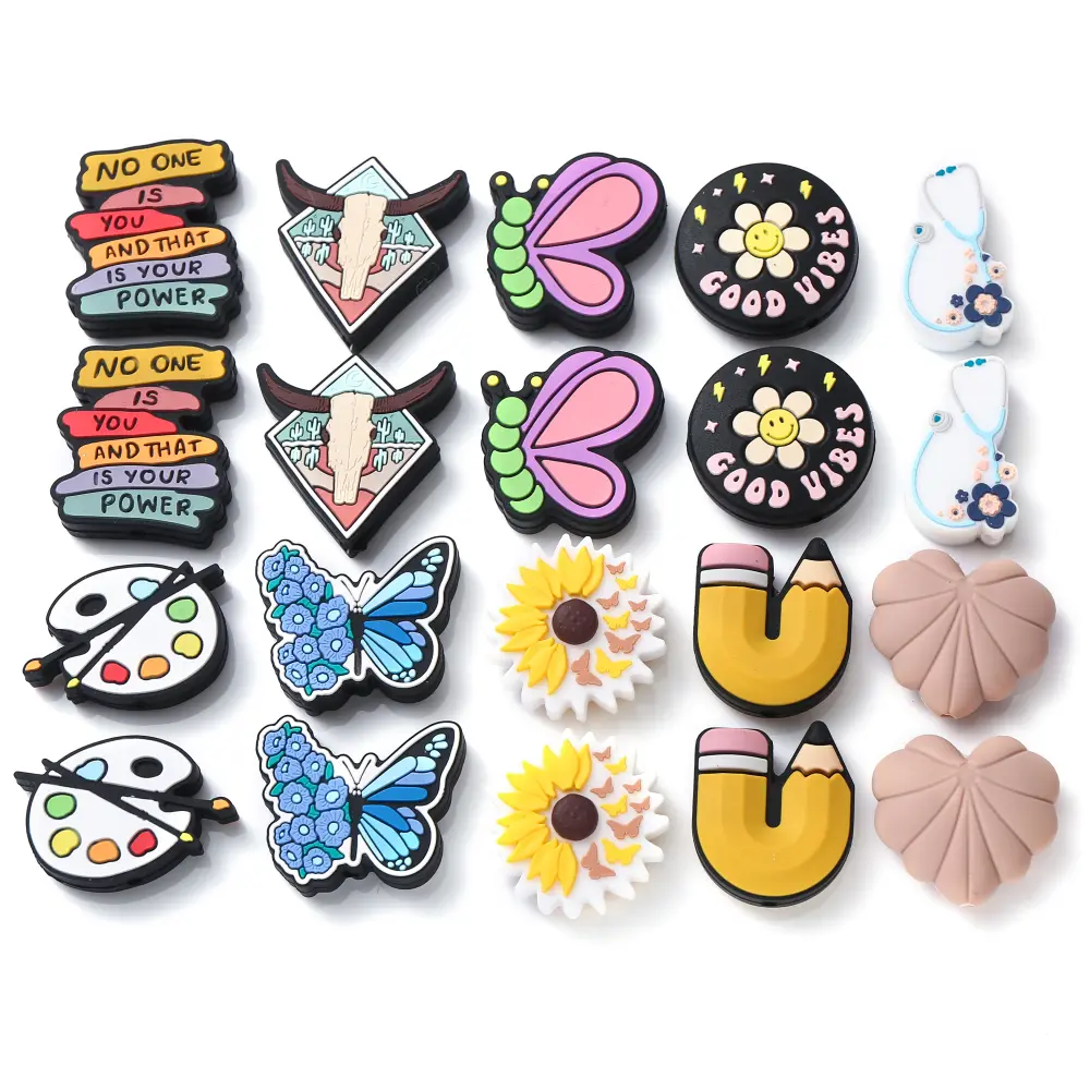 10Pcs Cartoon Animal Silicone Beads Flower Butterfly Teether Chew Beads For Jewelry Making DIY Baby Pacifier Chain Plastic Pen