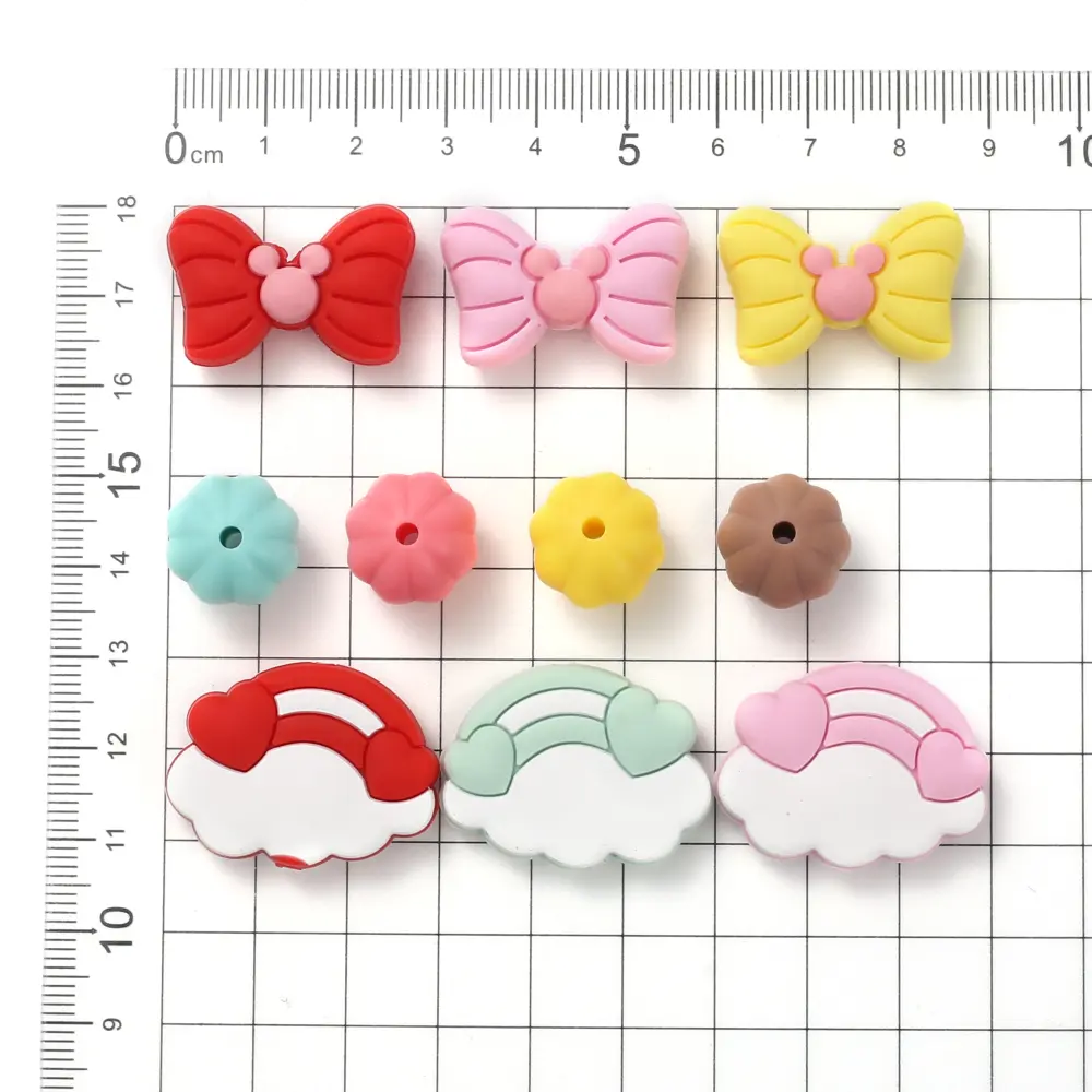 10Pcs Food Grade Silicone Chew Beads 18x27mm Cartoon Bow Loose Spacer Teether Beads DIY Care Necklace Bracelet Jewelry Accessory