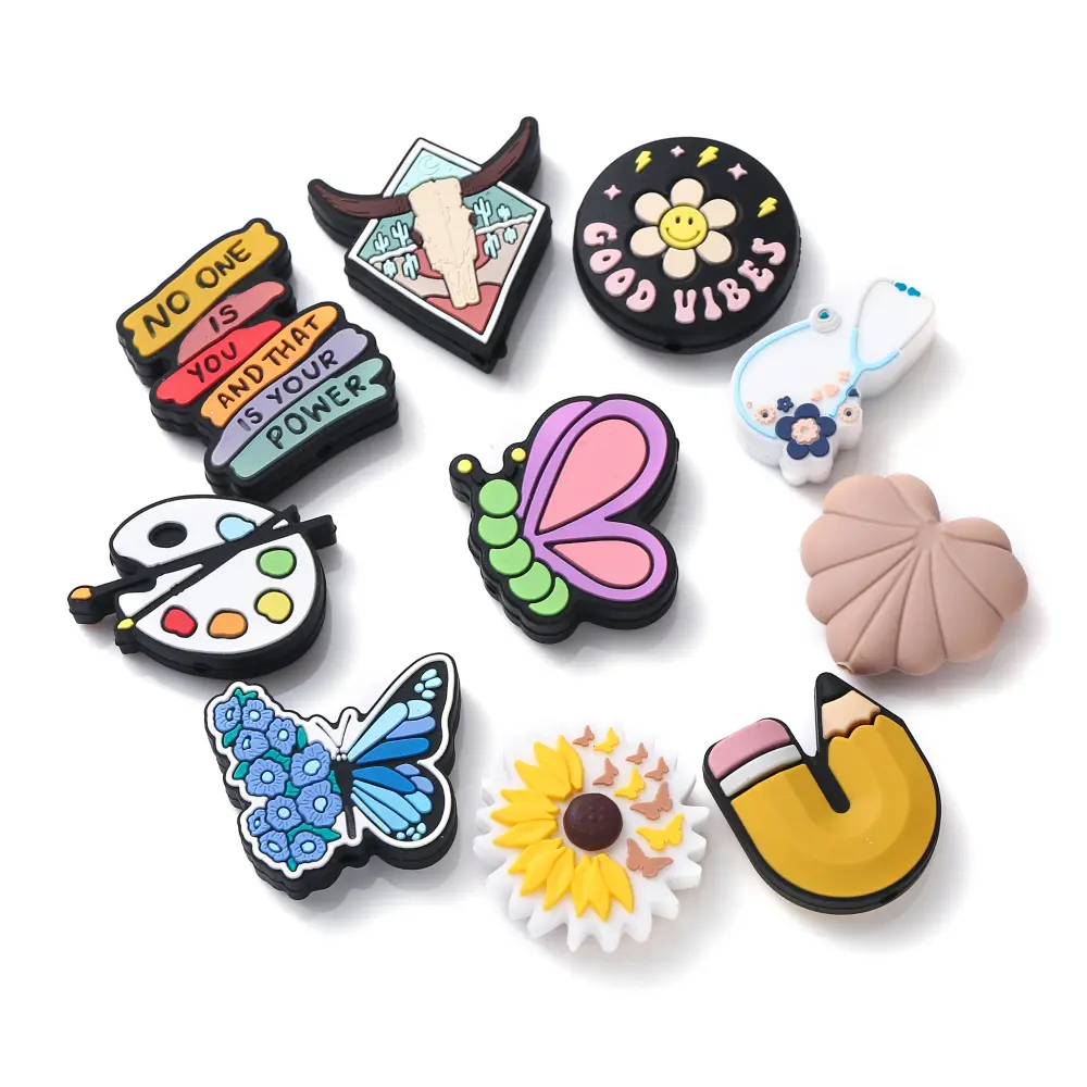 10Pcs Cartoon Animal Silicone Beads Flower Butterfly Teether Chew Beads For Jewelry Making DIY Baby Pacifier Chain Plastic Pen