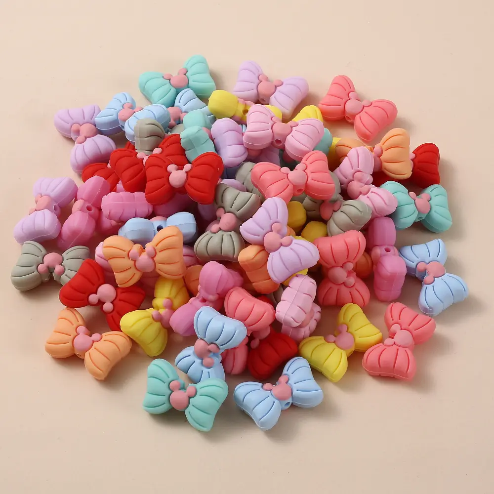 10Pcs Food Grade Silicone Chew Beads 18x27mm Cartoon Bow Loose Spacer Teether Beads DIY Care Necklace Bracelet Jewelry Accessory