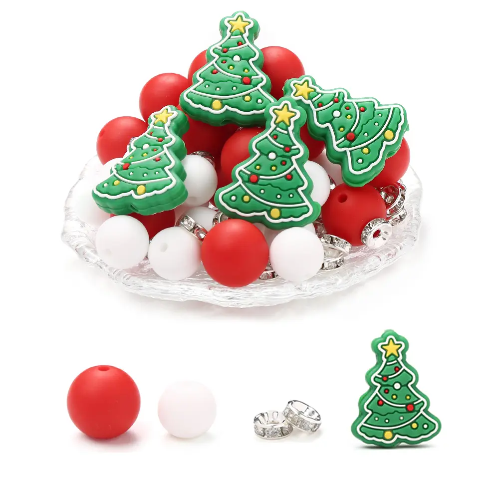 32Pcs Silicone Bead Combination Set Suitable For Baby Pacifier Chain Teething Chewing Toy DIY Bead Bracelet Christmas Gift