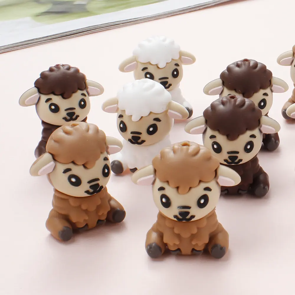 5pcs Cartoon Silicone Little Lamb Beads BPA Free Food Grade Focal Beads Baby Chew Toy Teething Necklace DIY Nursing Jewelry