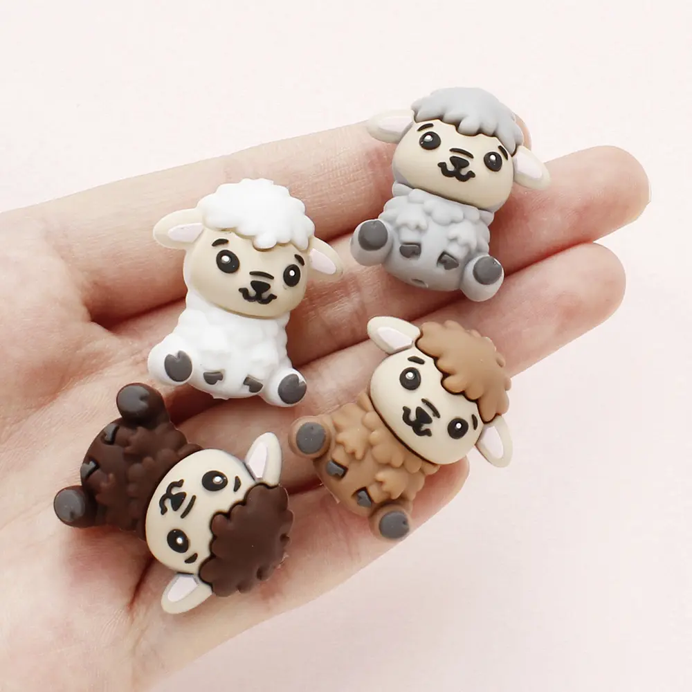 5pcs Cartoon Silicone Little Lamb Beads BPA Free Food Grade Focal Beads Baby Chew Toy Teething Necklace DIY Nursing Jewelry