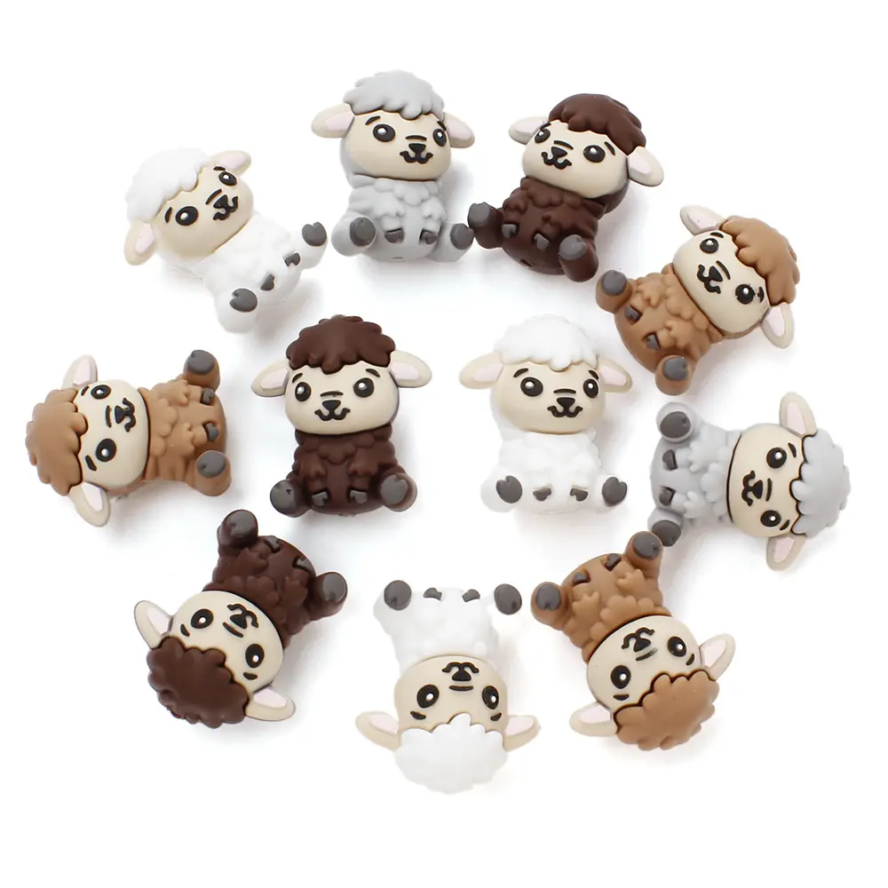 5pcs Cartoon Silicone Little Lamb Beads BPA Free Food Grade Focal Beads Baby Chew Toy Teething Necklace DIY Nursing Jewelry