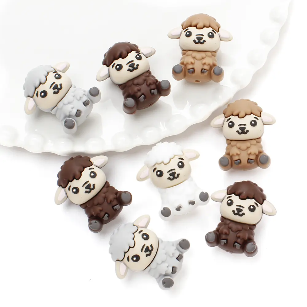 5pcs Cartoon Silicone Little Lamb Beads BPA Free Food Grade Focal Beads Baby Chew Toy Teething Necklace DIY Nursing Jewelry