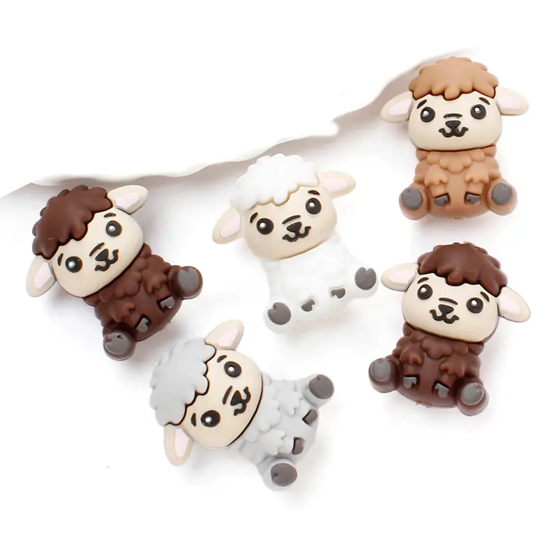 5pcs Cartoon Silicone Little Lamb Beads BPA Free Food Grade Focal Beads Baby Chew Toy Teething Necklace DIY Nursing Jewelry