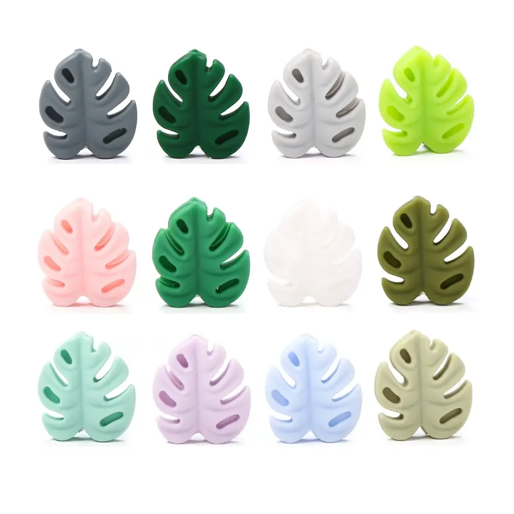 32Pcs Leaf Silicone Bead Set Festival Decoration Beads Baby Tether Food Grade Care Chewing DIY Necklace Bracelet Accessories