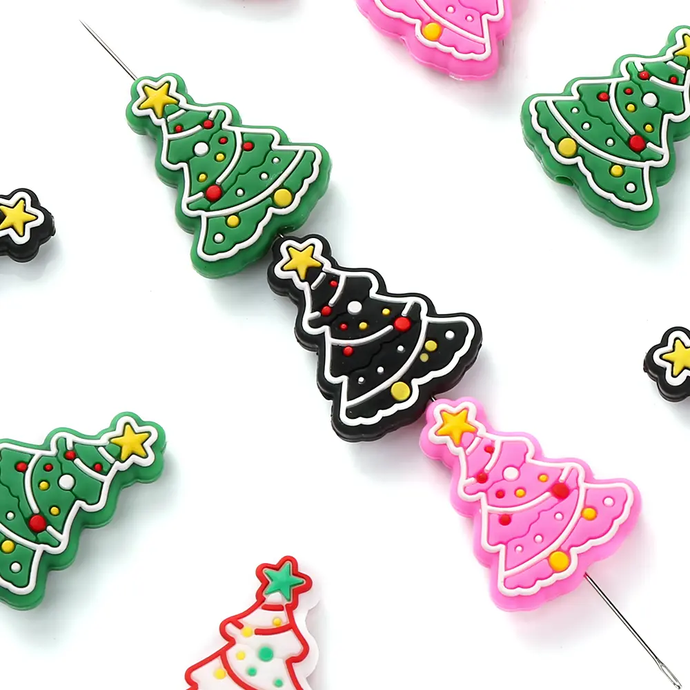 10pcs Christmas Tree Silicone Focal Teethe Beads Food Grade Baby Chewing Teether Toy Beads DIY Nipple Chain Jewelry Accessories