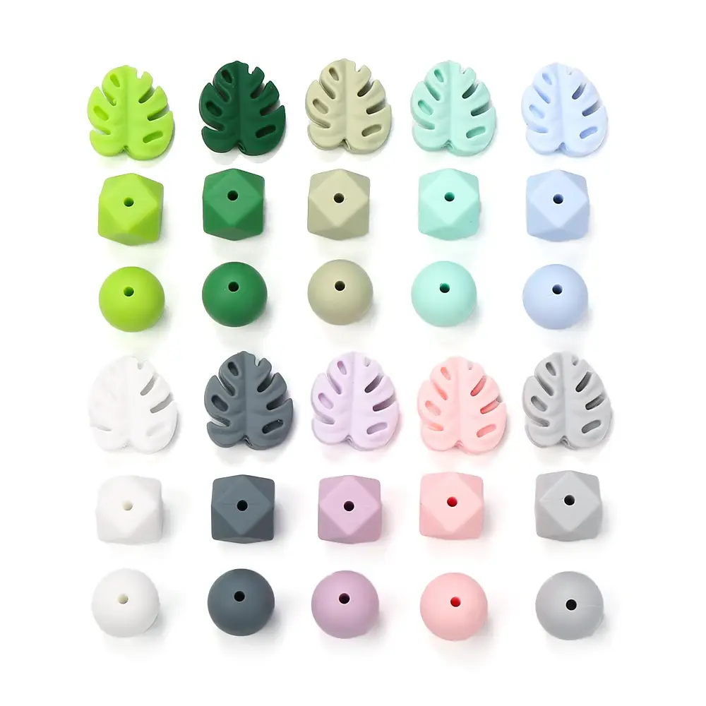 32Pcs Leaf Silicone Bead Set Festival Decoration Beads Baby Tether Food Grade Care Chewing DIY Necklace Bracelet Accessories