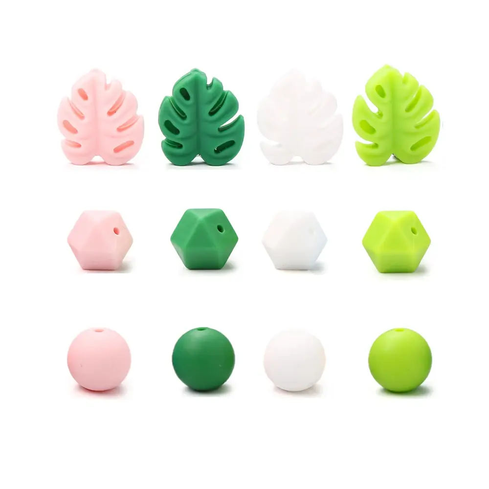 32Pcs Leaf Silicone Bead Set Festival Decoration Beads Baby Tether Food Grade Care Chewing DIY Necklace Bracelet Accessories