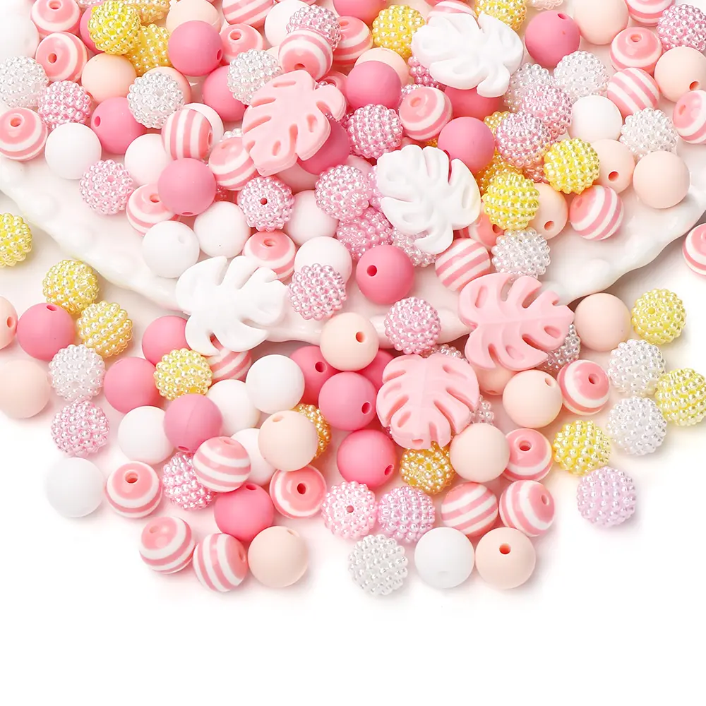 74Pcs  12mm Silicone Round Food Grade Leaf Focal Beadsfor DIY Baby Teether Soother Nipple Chain Dummy Clips Necklace Chew Toy