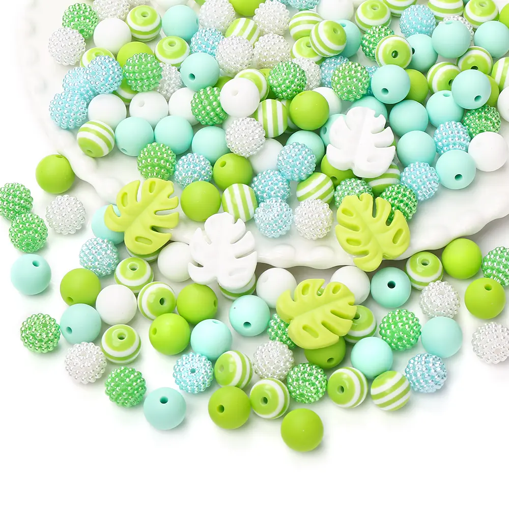 74Pcs  12mm Silicone Round Food Grade Leaf Focal Beadsfor DIY Baby Teether Soother Nipple Chain Dummy Clips Necklace Chew Toy