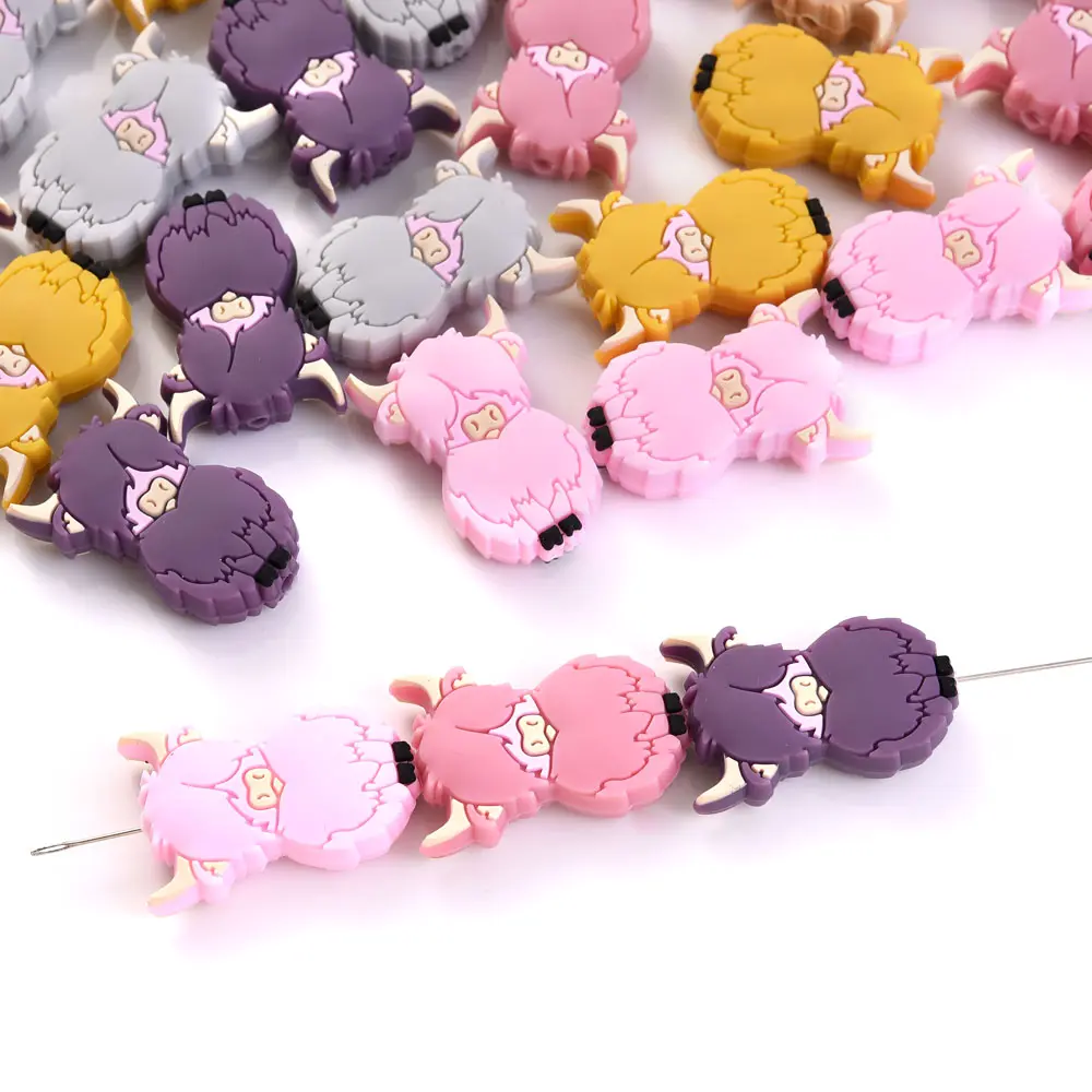 10pcs 20x31mm Creative Cartoon Cow Silicone Beads Suitable For Daily Care OF Newborns Chewing Mixed Tether Bead Toy Nipple Chain