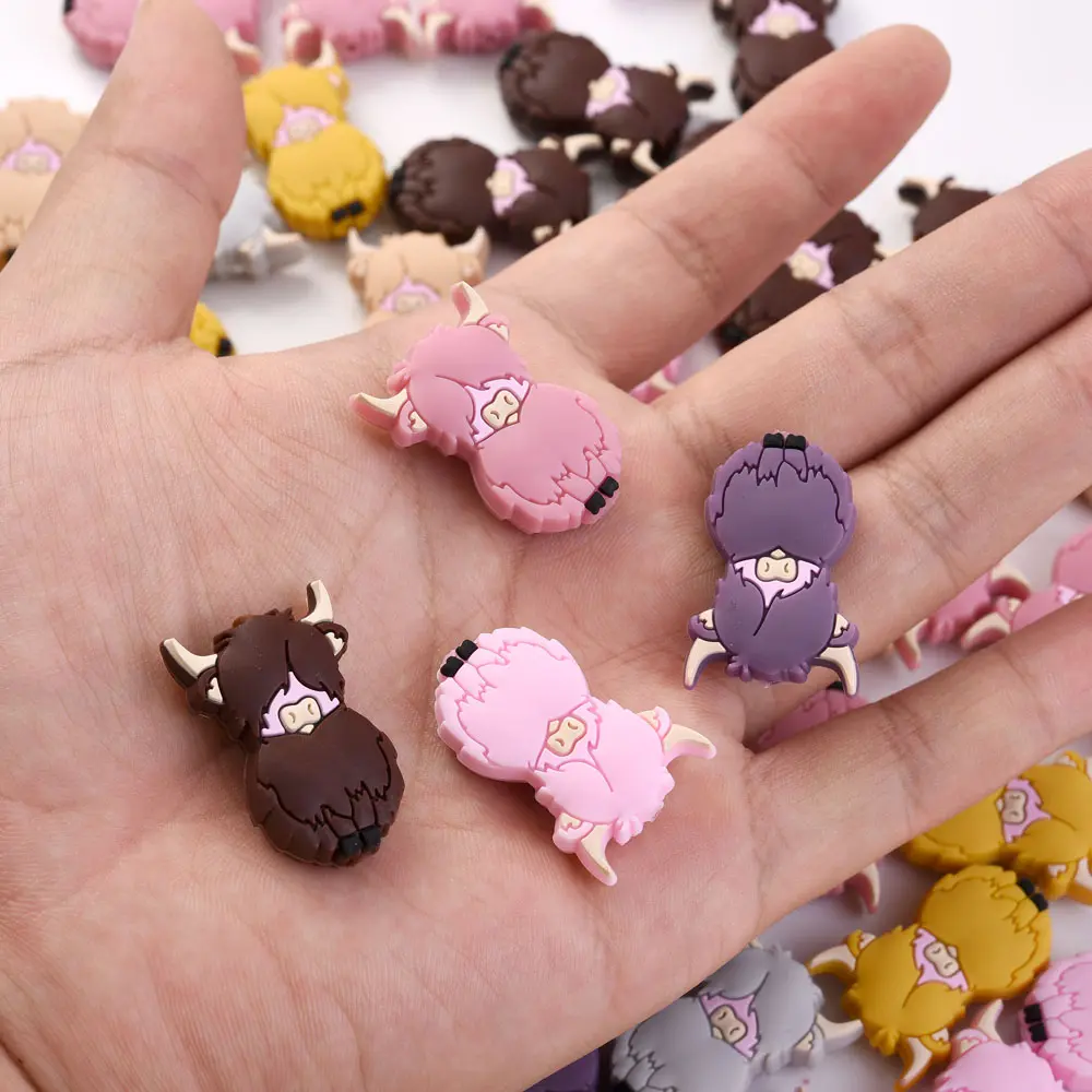 10pcs 20x31mm Creative Cartoon Cow Silicone Beads Suitable For Daily Care OF Newborns Chewing Mixed Tether Bead Toy Nipple Chain