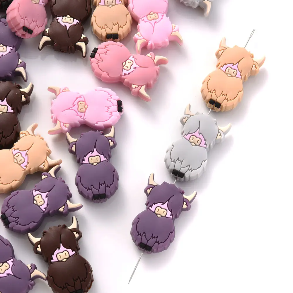10pcs 20x31mm Creative Cartoon Cow Silicone Beads Suitable For Daily Care OF Newborns Chewing Mixed Tether Bead Toy Nipple Chain