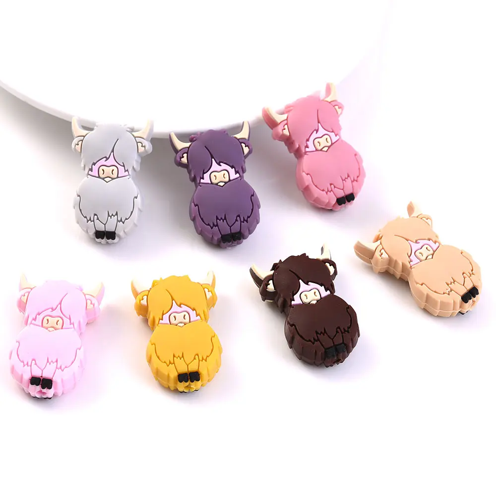 10pcs 20x31mm Creative Cartoon Cow Silicone Beads Suitable For Daily Care OF Newborns Chewing Mixed Tether Bead Toy Nipple Chain