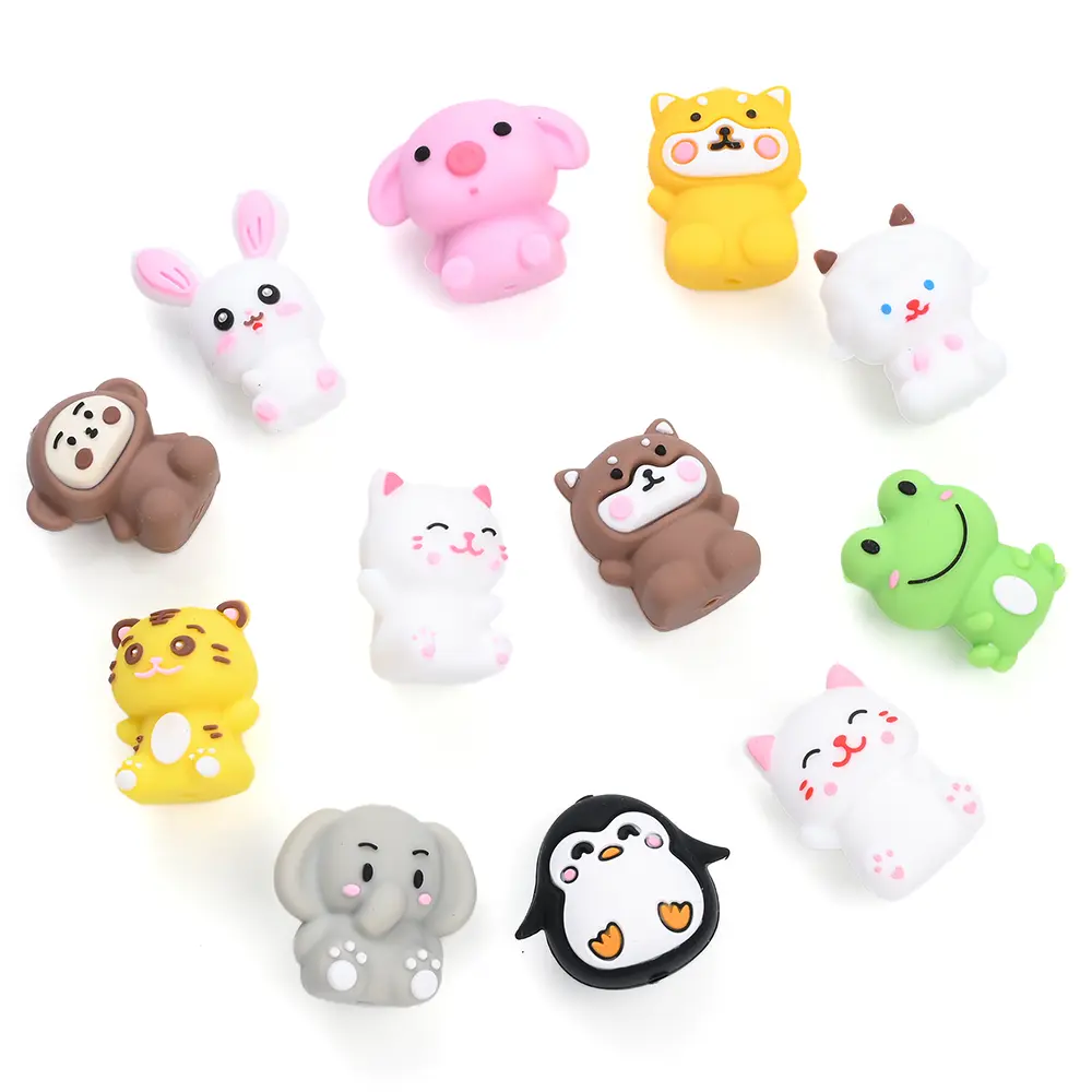 20Pcs Cute Animal Silicone Beads Baby Teether Toy Infant Pacifier Chain Chewable Nursing Teether For DIY Handmade Accessories