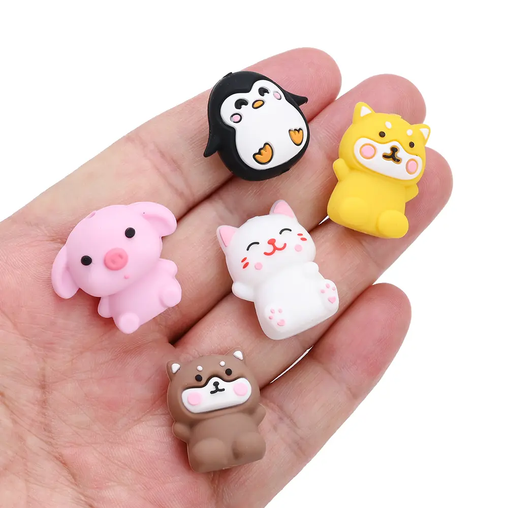 20Pcs Cute Animal Silicone Beads Baby Teether Toy Infant Pacifier Chain Chewable Nursing Teether For DIY Handmade Accessories