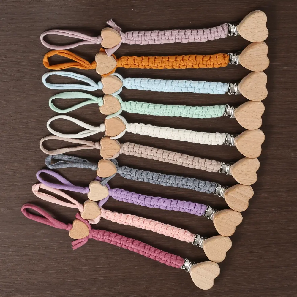 2Pcs New Baby Pacifier Chain Clips Wood Love Teether Baby Teething Toy Teething Chain For Care Soother Chew Toys Shower Gift
