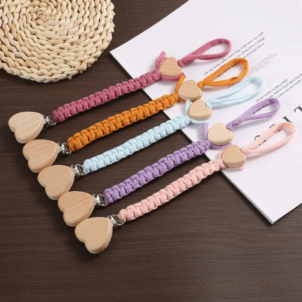 2Pcs New Baby Pacifier Chain Clips Wood Love Teether Baby Teething Toy Teething Chain For Care Soother Chew Toys Shower Gift