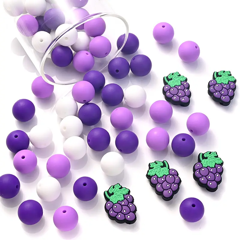 32Pcs Round Silicone Beads Grape Style Teether Toys Food Grade DIY Newborn Pacifier Chain Baby Nursing Chewable Teething Beads