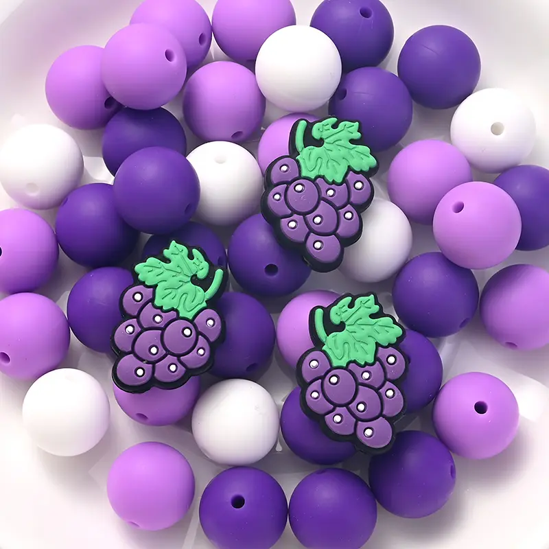 32Pcs Round Silicone Beads Grape Style Teether Toys Food Grade DIY Newborn Pacifier Chain Baby Nursing Chewable Teething Beads