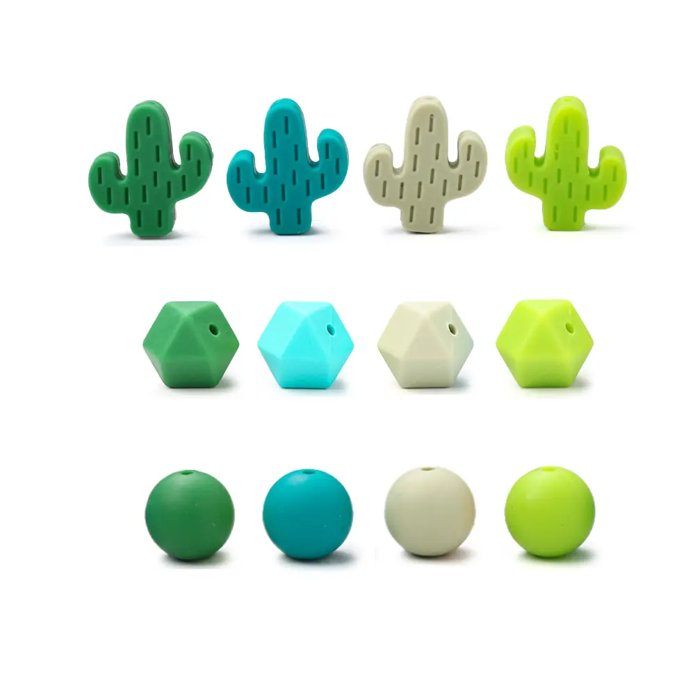 32Pcs Cactus Beads Octagonal Beads Green Festive Decoration Beads DIY Handmade Baby Necklace Bracelet Pacifier Chain Accessorie