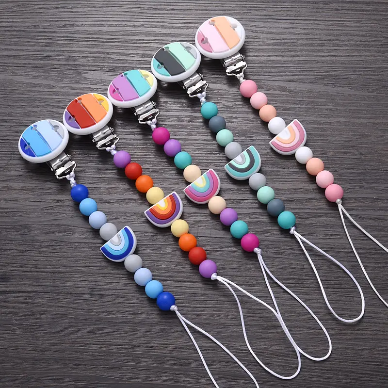 BPA Free Cartoon Silicone Baby Nipple Holder Clip Infant Teether Beads Pacifier Chain Nursing Chew Toys Gifts Soother Chain