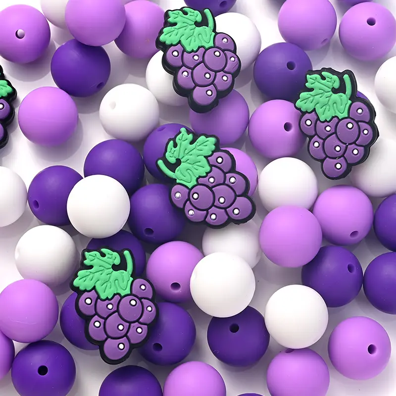 32Pcs Round Silicone Beads Grape Style Teether Toys Food Grade DIY Newborn Pacifier Chain Baby Nursing Chewable Teething Beads