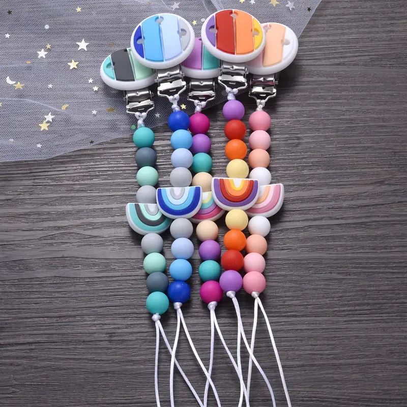 BPA Free Cartoon Silicone Baby Nipple Holder Clip Infant Teether Beads Pacifier Chain Nursing Chew Toys Gifts Soother Chain