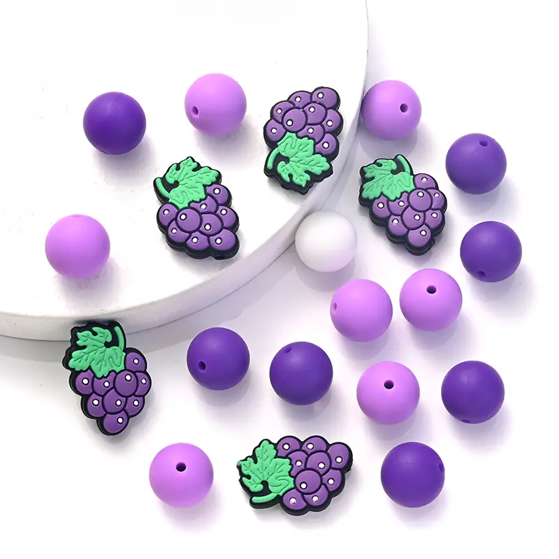 32Pcs Round Silicone Beads Grape Style Teether Toys Food Grade DIY Newborn Pacifier Chain Baby Nursing Chewable Teething Beads