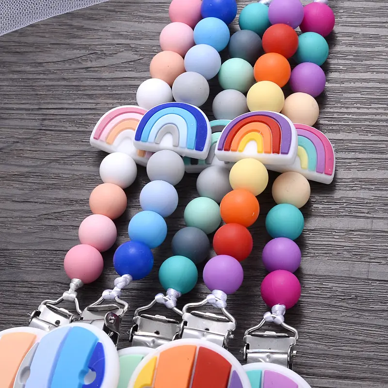 BPA Free Cartoon Silicone Baby Nipple Holder Clip Infant Teether Beads Pacifier Chain Nursing Chew Toys Gifts Soother Chain