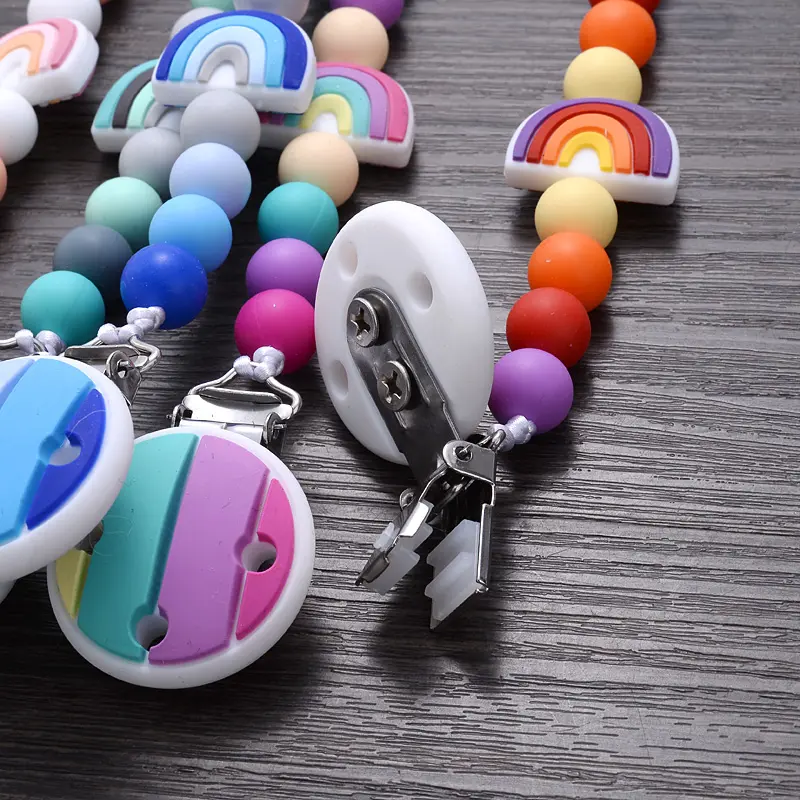 BPA Free Cartoon Silicone Baby Nipple Holder Clip Infant Teether Beads Pacifier Chain Nursing Chew Toys Gifts Soother Chain