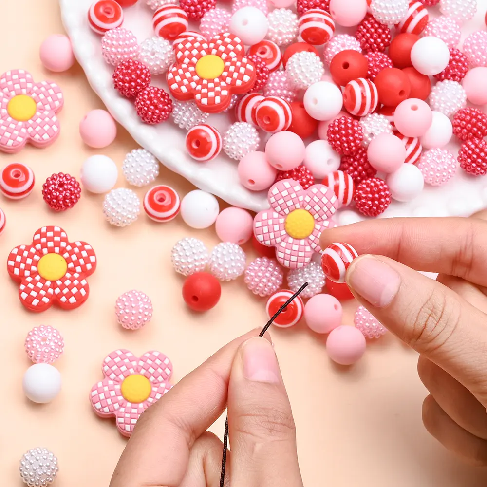72Pcs Silicone Baby Teething Bead Set Pink White Flower Beads Food Grade for Newborn Diy Pacifier Chain Necklace Accessories