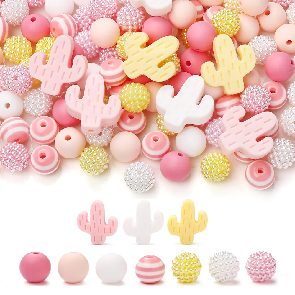 76Pcs  12mm Silicone Round Food Grade Beads Cactus Focal Beadsfor DIY Baby Teether Soother Nipple Chain Chew Toy Dummy Clips