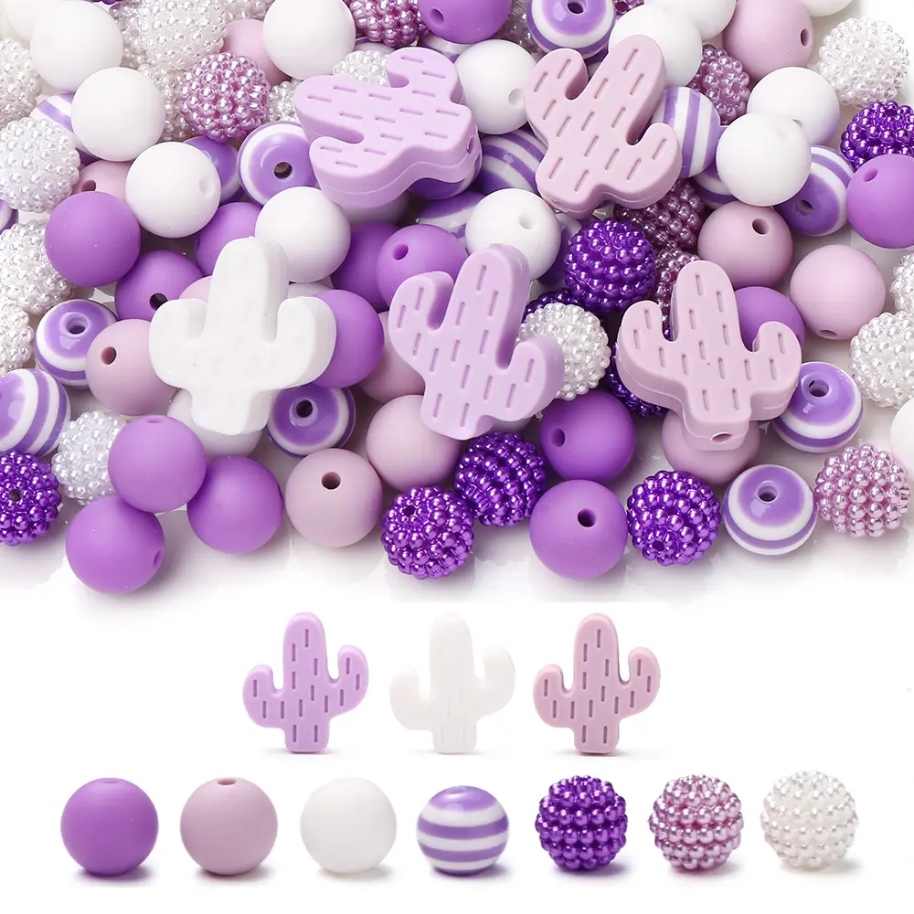 76Pcs  12mm Silicone Round Food Grade Beads Cactus Focal Beadsfor DIY Baby Teether Soother Nipple Chain Chew Toy Dummy Clips