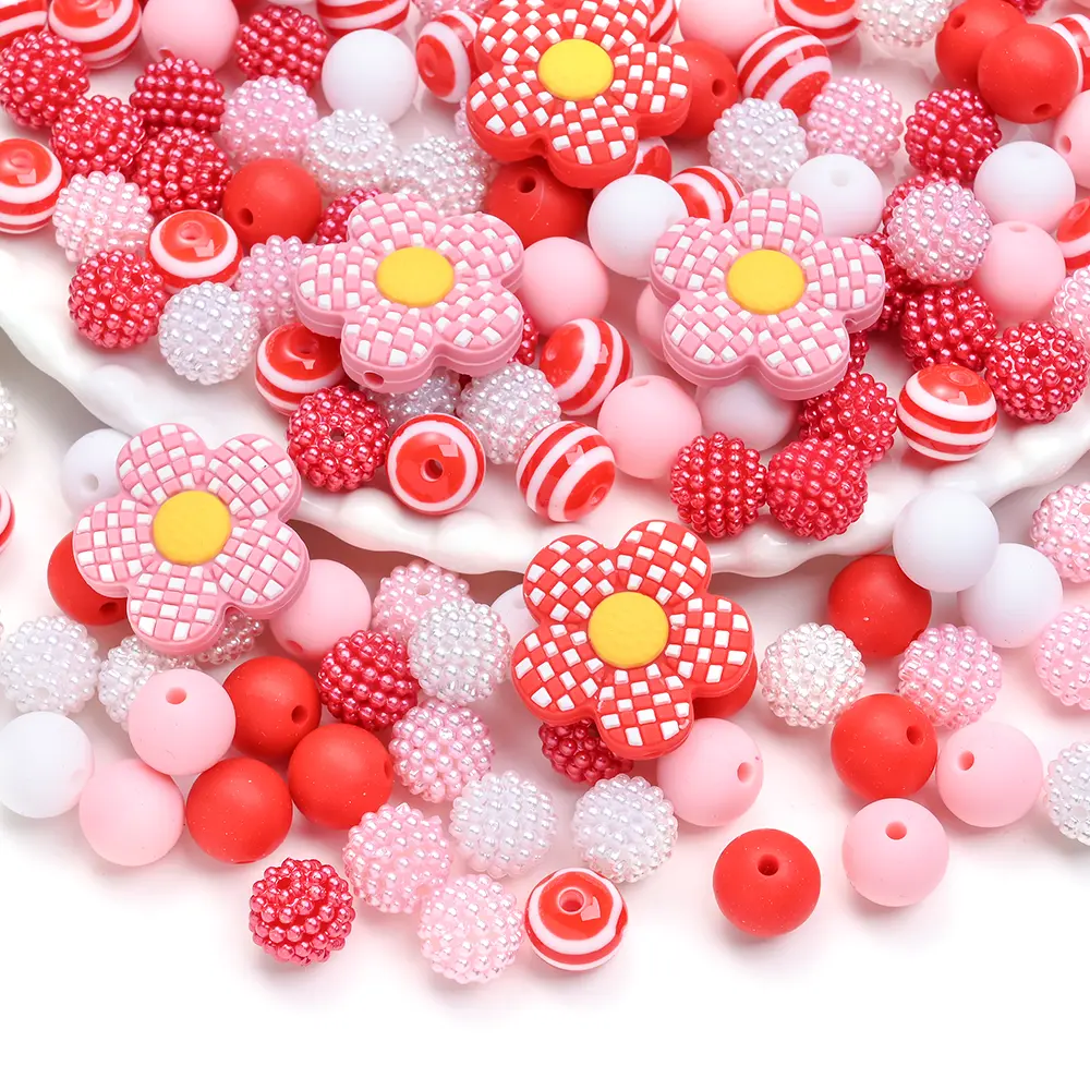 72Pcs Silicone Baby Teething Bead Set Pink White Flower Beads Food Grade for Newborn Diy Pacifier Chain Necklace Accessories
