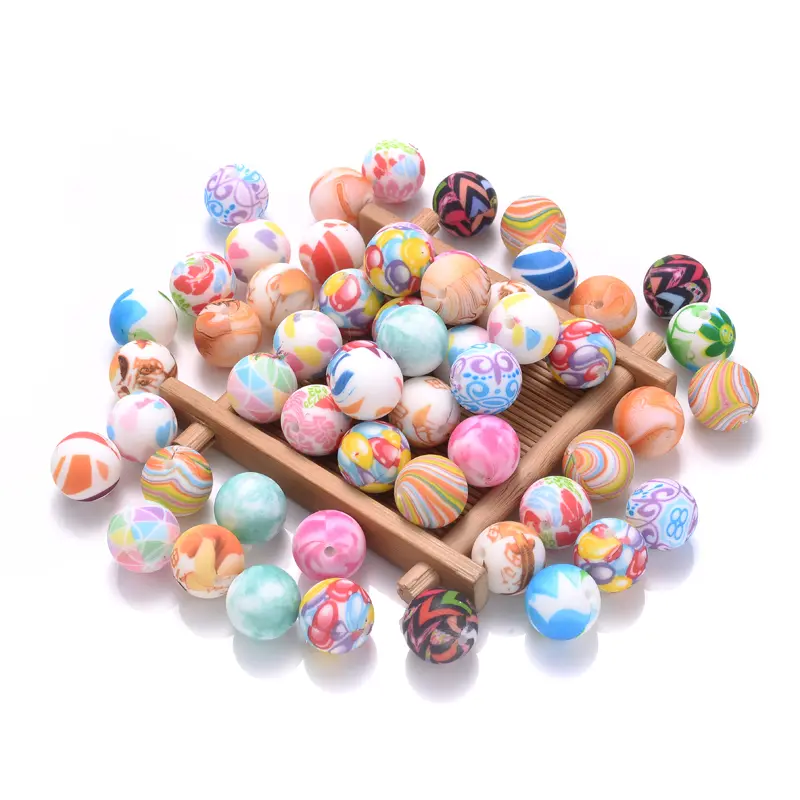 15mm 10Pcs Colorful Round Silicone Bead Food Grade Teether Teething Chew Bead For Jewelry Making DIY Baby Nursing Pacifier Chain