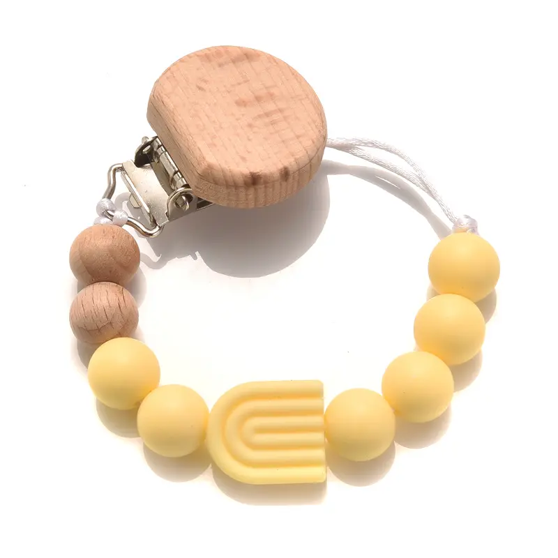 1Pcs Baby Rainbow Silicone Beaded Pacifier Chain Beech Wood Dummy Holder Clip For Baby Teether Soother Nipple Chain Care Toys
