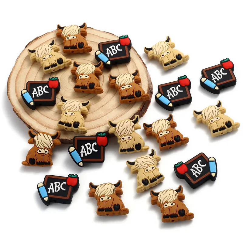 10Pcs Cartoon Animal Teether Beads Food Grade Silicone Jewelry Beads For Teething Pacifier Chain Necklace DIY Care Toy Accessory