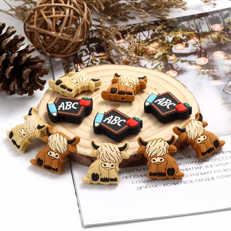 10Pcs Cartoon Animal Teether Beads Food Grade Silicone Jewelry Beads For Teething Pacifier Chain Necklace DIY Care Toy Accessory