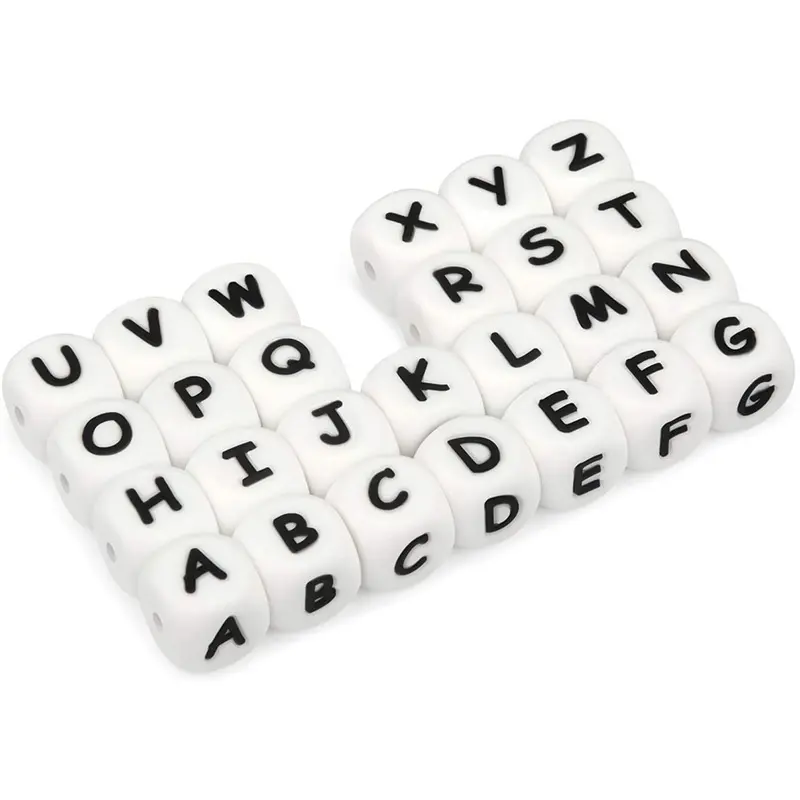 26/52Pcs 12mm Silicone Letters Beads English Alphabet Baby Teether For Personalized Name Pacifier Chain Clip Toys Accessories