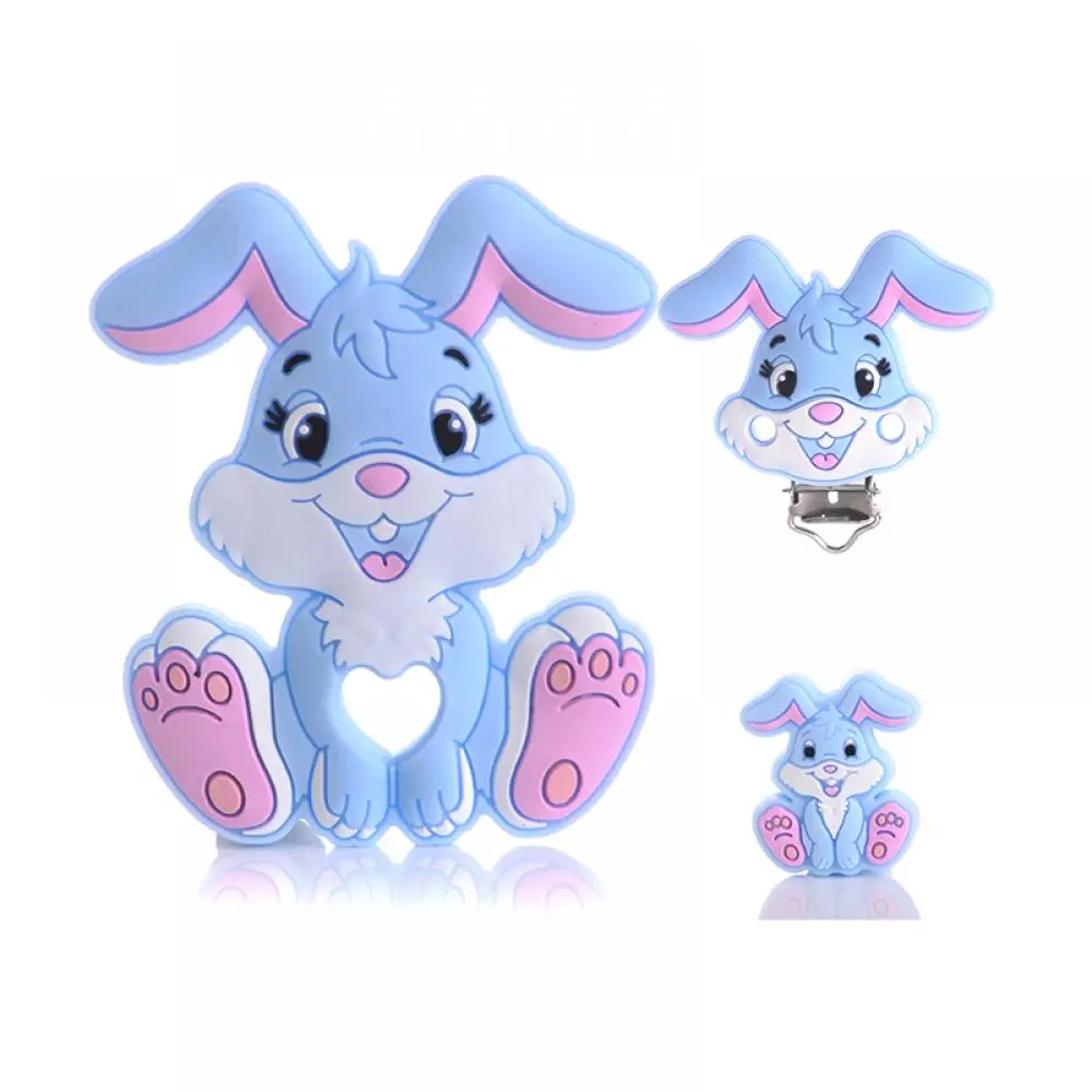 New Silicone Teether Beads Pacifier Clips Rabbit Shape Personalized Nipple Holder Baby Food Grade Teething Toys Accessories