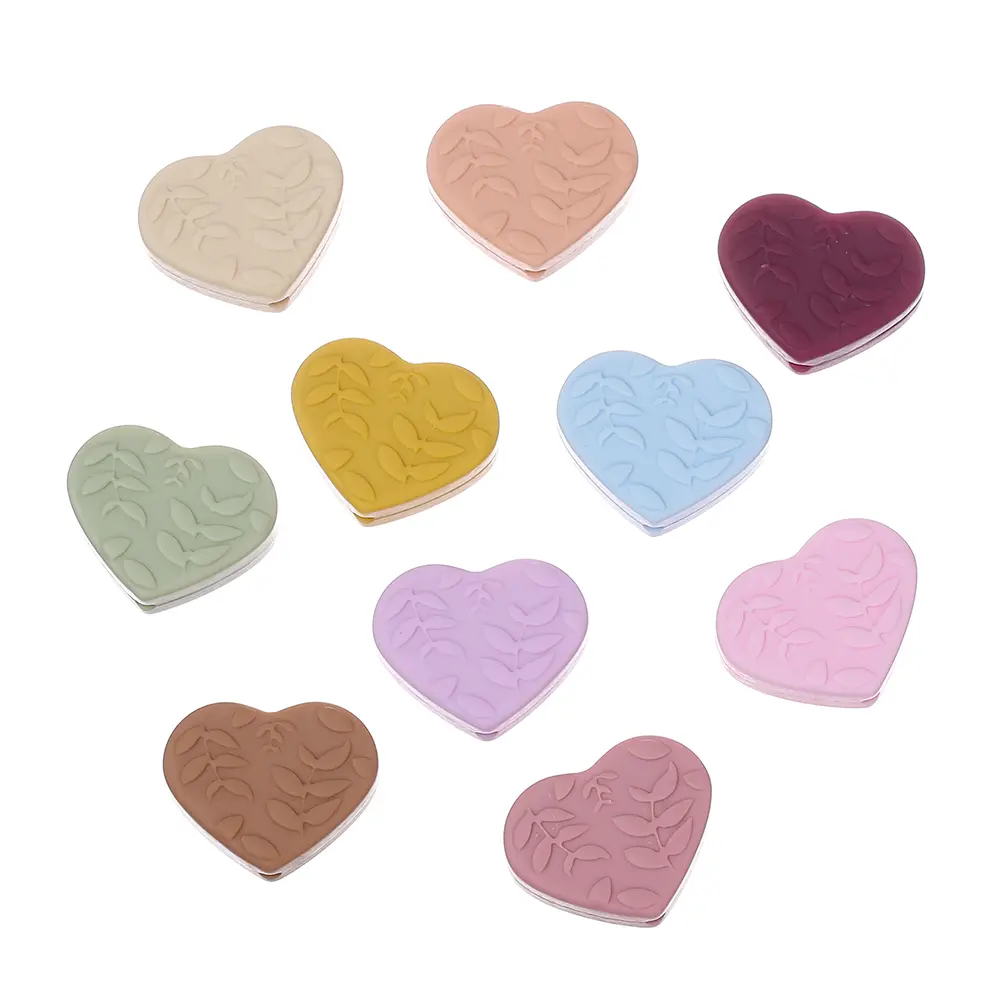10Pcs New Multicolor Silicone Beads Carve Print Heart Style Beads For Jewelry DIY handmade Baby Teethers Bracelet Accessories