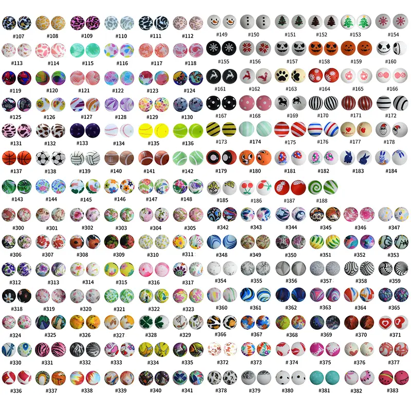 10Pcs 15mm Food Grade Silicone Round Beads Cartoon Teether Beads Infant Nursing Teething Toys DIY Baby Pacifier Chain Necklaces