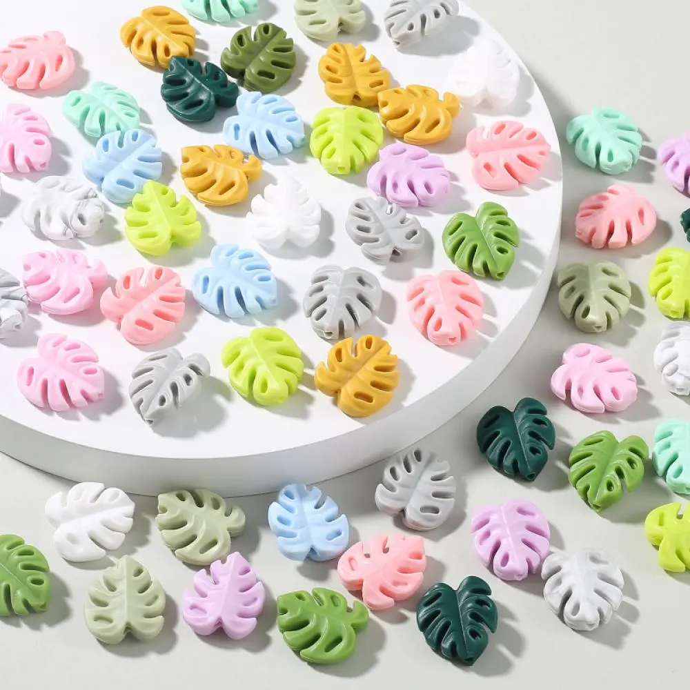 10Pcs 20x23mm Cartoon Leaf Shape Silicone Beads BPA Free Teether Beads For Jewelry Making DIY Care Baby Pacifier Chain Bracelet