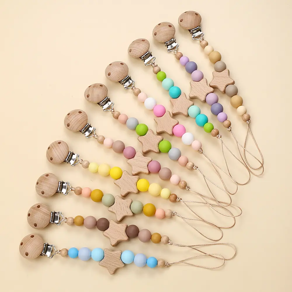 Custom Name Wooden Personalized Baby Pacifier Chain Silicone Bead Dummy Nipple Holder Guard Teether Pendant Newborn Gift Stuff