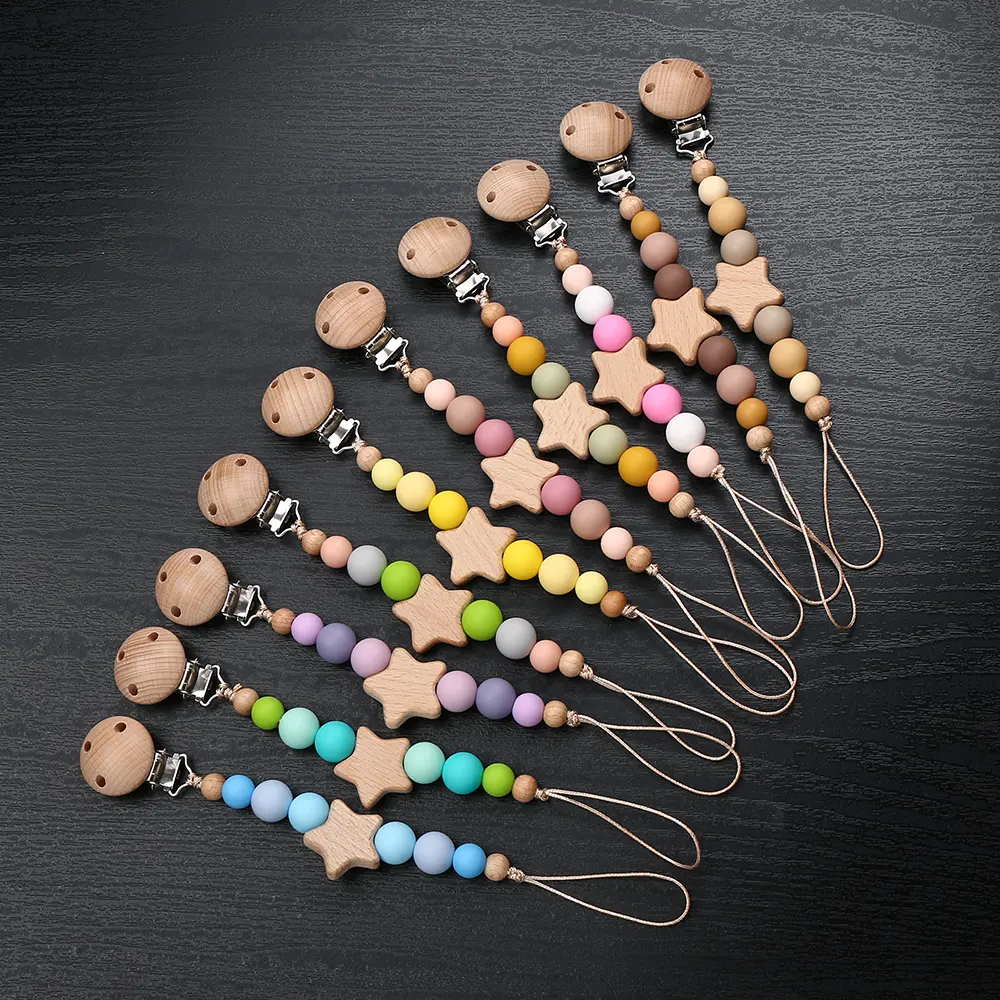 Custom Name Wooden Personalized Baby Pacifier Chain Silicone Bead Dummy Nipple Holder Guard Teether Pendant Newborn Gift Stuff