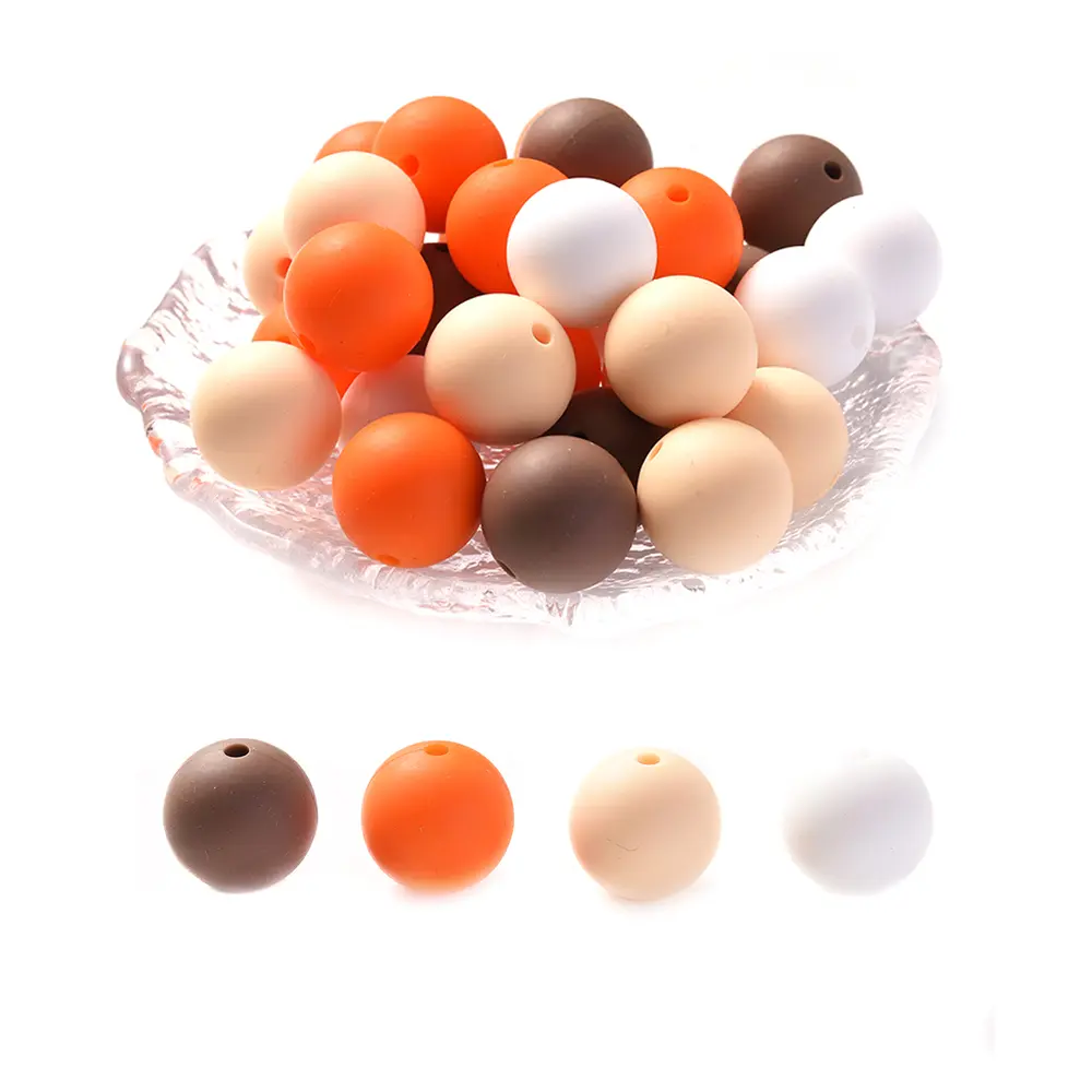 80pcs 15mm Silicone Solid Color Round Bead Combination Teething Toy Baby Chew Nursing Shower Gifts Pacifier Chain Accessories